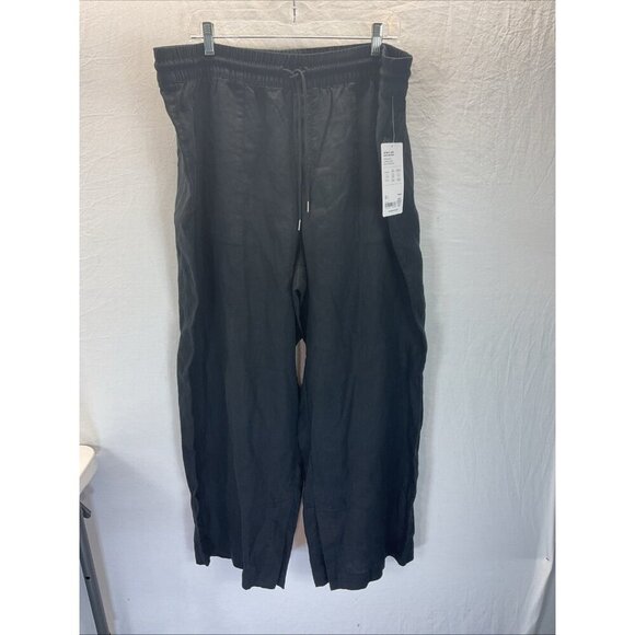 ATHLETA Retreat Linen Mid Rise Wide Leg Pant 1x‎ Plus  | Black Beach NEW - Picture 1 of 16